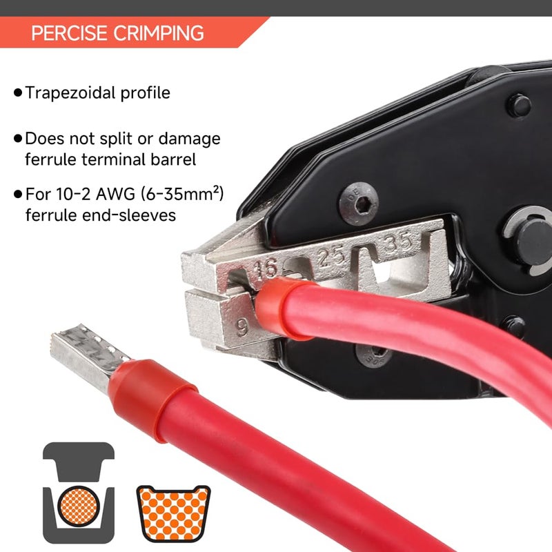 HKS Crimping Tool for Sleeves Ferrule Terminals & Pin Cord End- Ratcheting Wire Crimpers - AWG 10-2 (6-35mm?) - Ratchet Terminal Crimper - Electrical Crimping Tool - Image 3